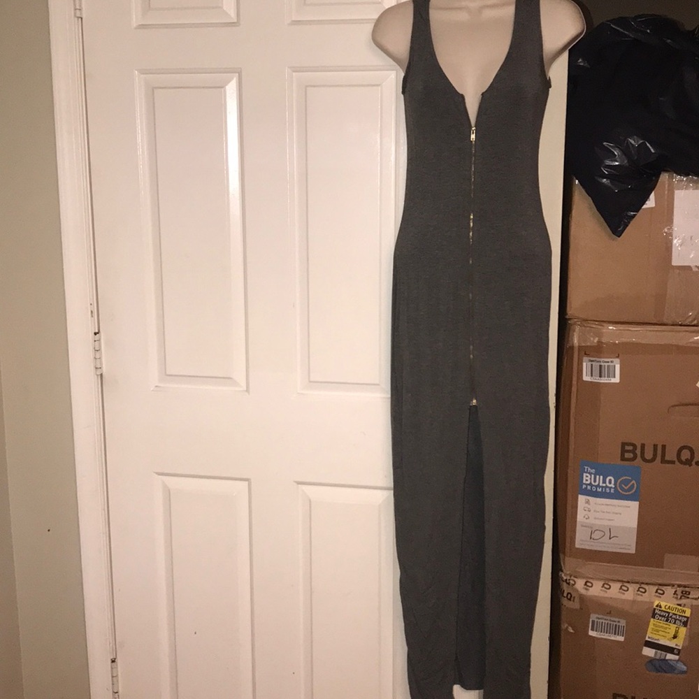 Grey Maxi dress with Gold zipper